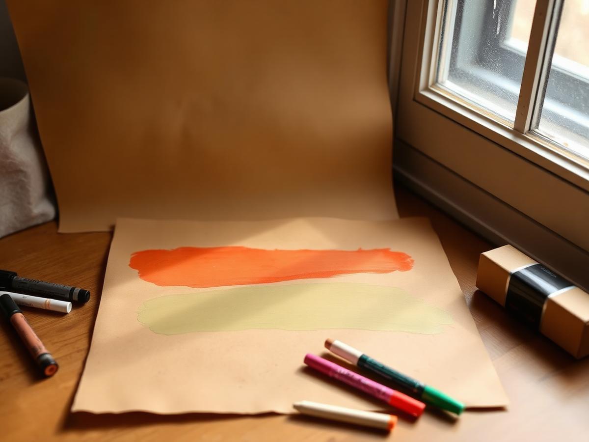 Brown craft paper with terracotta and sage paint, markers and pastels